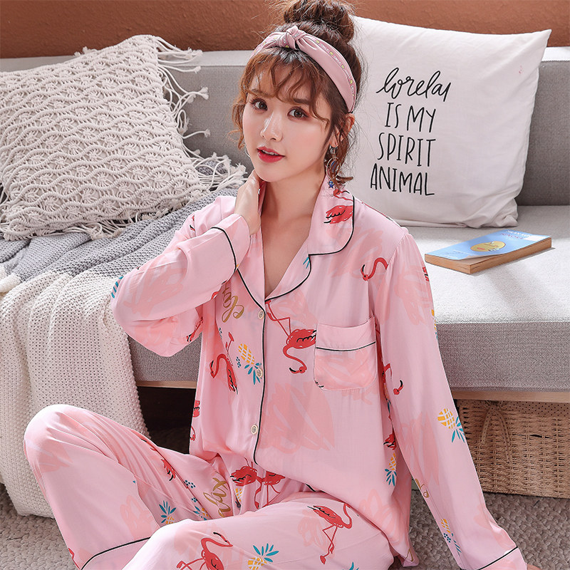 夏季薄款棉绸女士睡衣韩版甜美少女心粉色系女生套装家居服绵绸秋