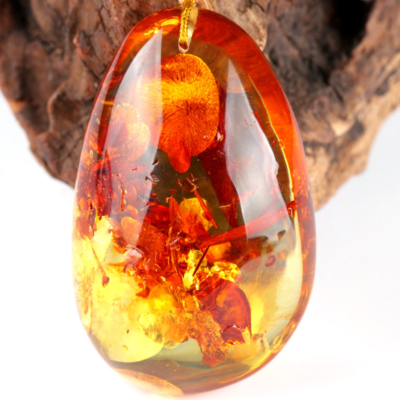 18.68克【满爆花 饱满修形 浓郁艳丽】 花珀琥珀挂件 佛法加持