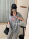 oneseven韩版夏季宽松短袖t恤女披萨印花中长款百搭显瘦半袖上衣