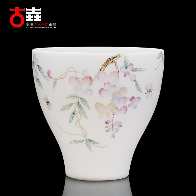 古垚/许瑞卿手工德化白瓷茶杯功夫品茗杯景德镇手绘主人杯/紫藤花