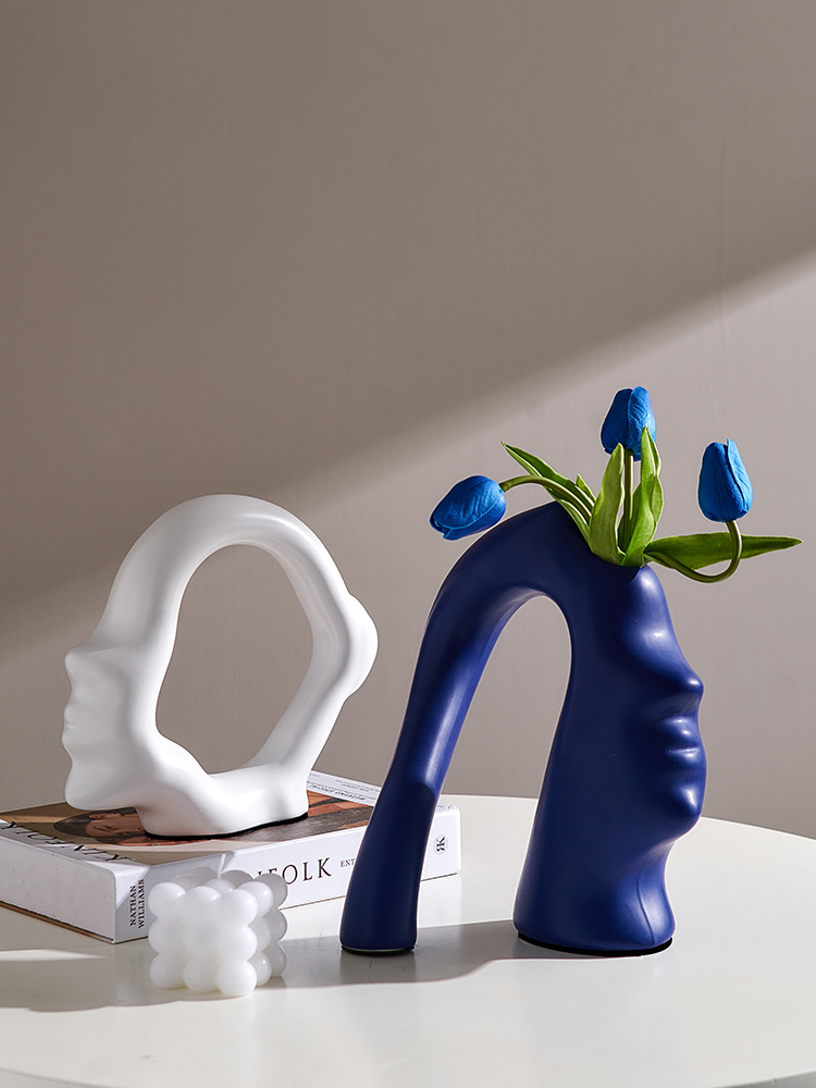 新品北欧抽象艺术摆件高级花瓶客厅插花餐桌干花陶瓷家居样板房装
