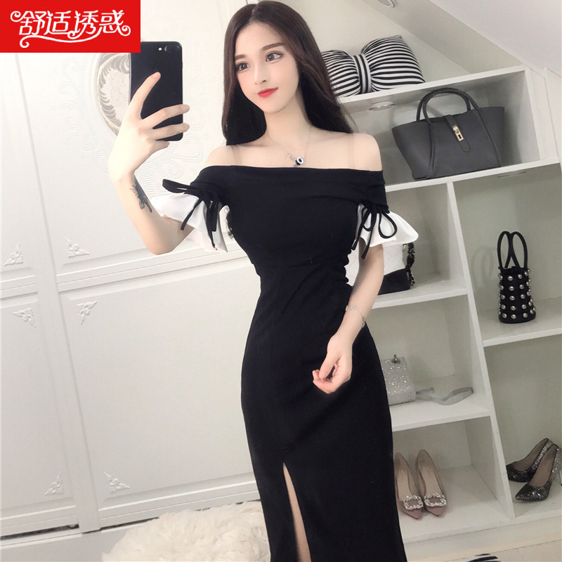 气质淑女收腰显瘦韩版名媛女装夜场紧身性感一字肩包臀新款连衣裙