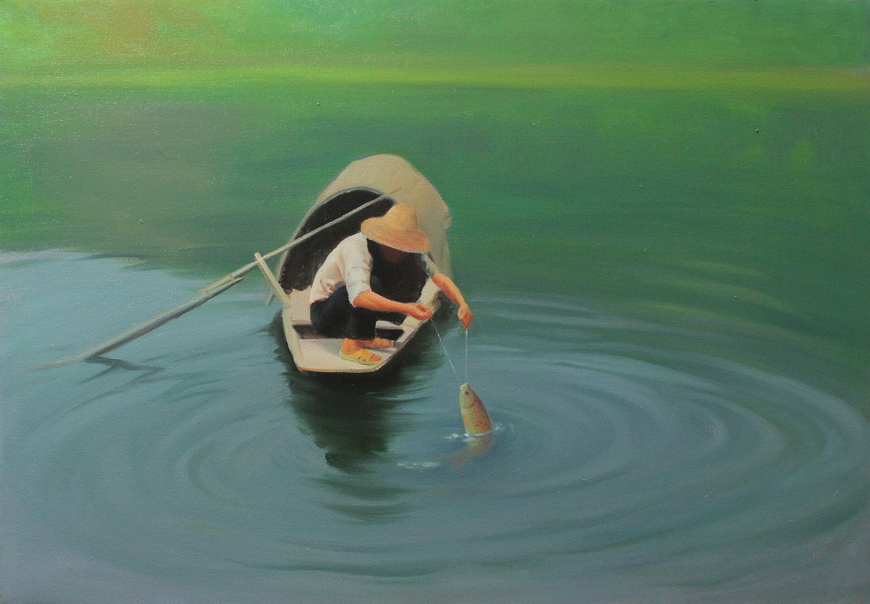 陈富《捕鱼》 布面油画