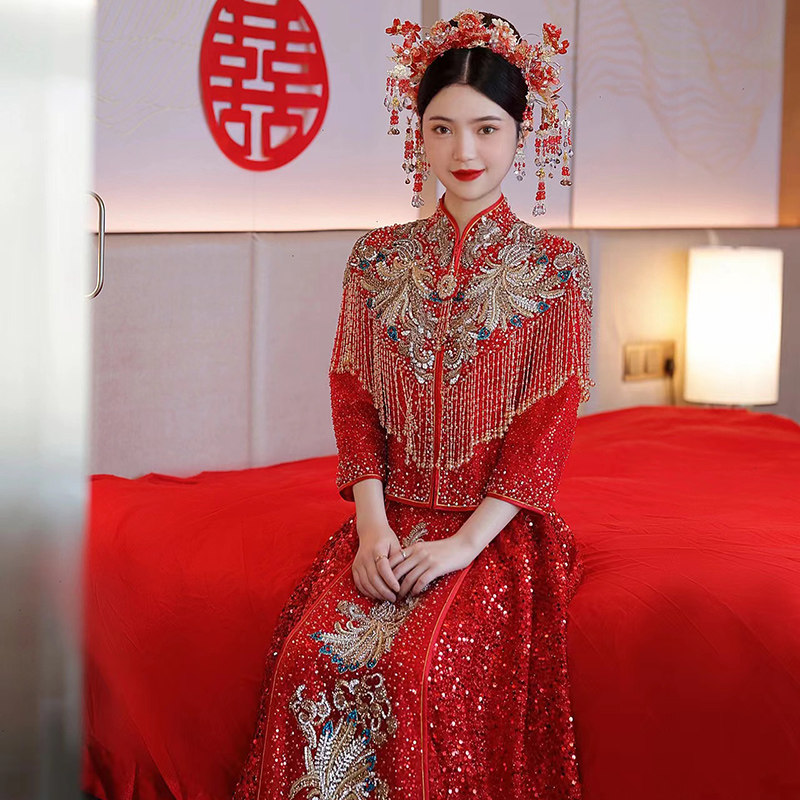 特价褂皇出租_秀禾服出租龙凤褂2021新款中式结婚敬酒服高定出阁服烫