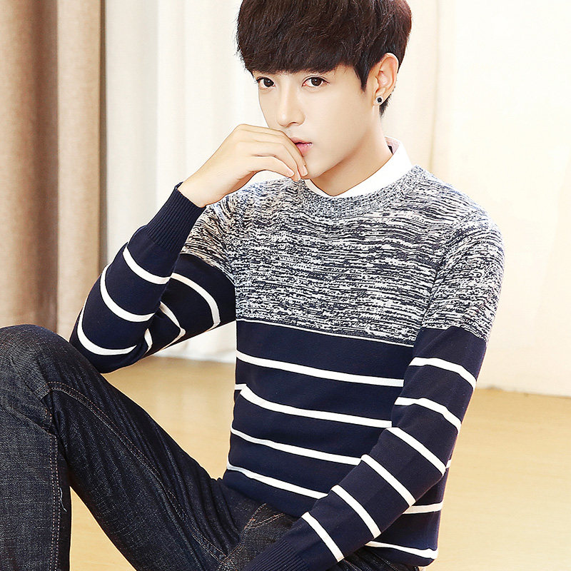 加絨加厚針織衫秋鼕裝男士長袖t恤純棉衛衣打底衫上衣男保暖衣服