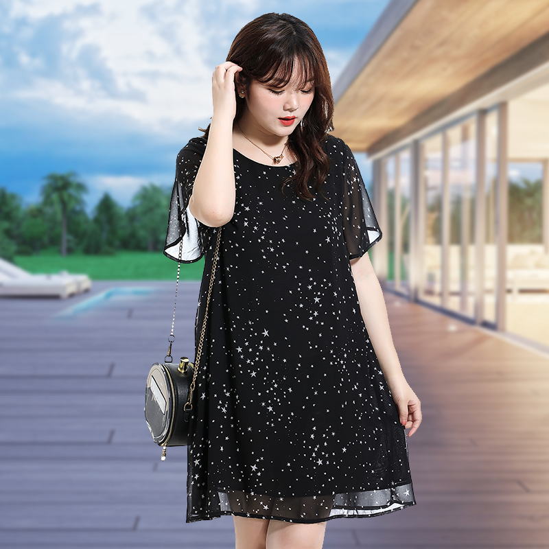 大码胖mm雪纺连衣裙 适合胖人夏天穿搭洋气遮肚显瘦200斤中长裙子