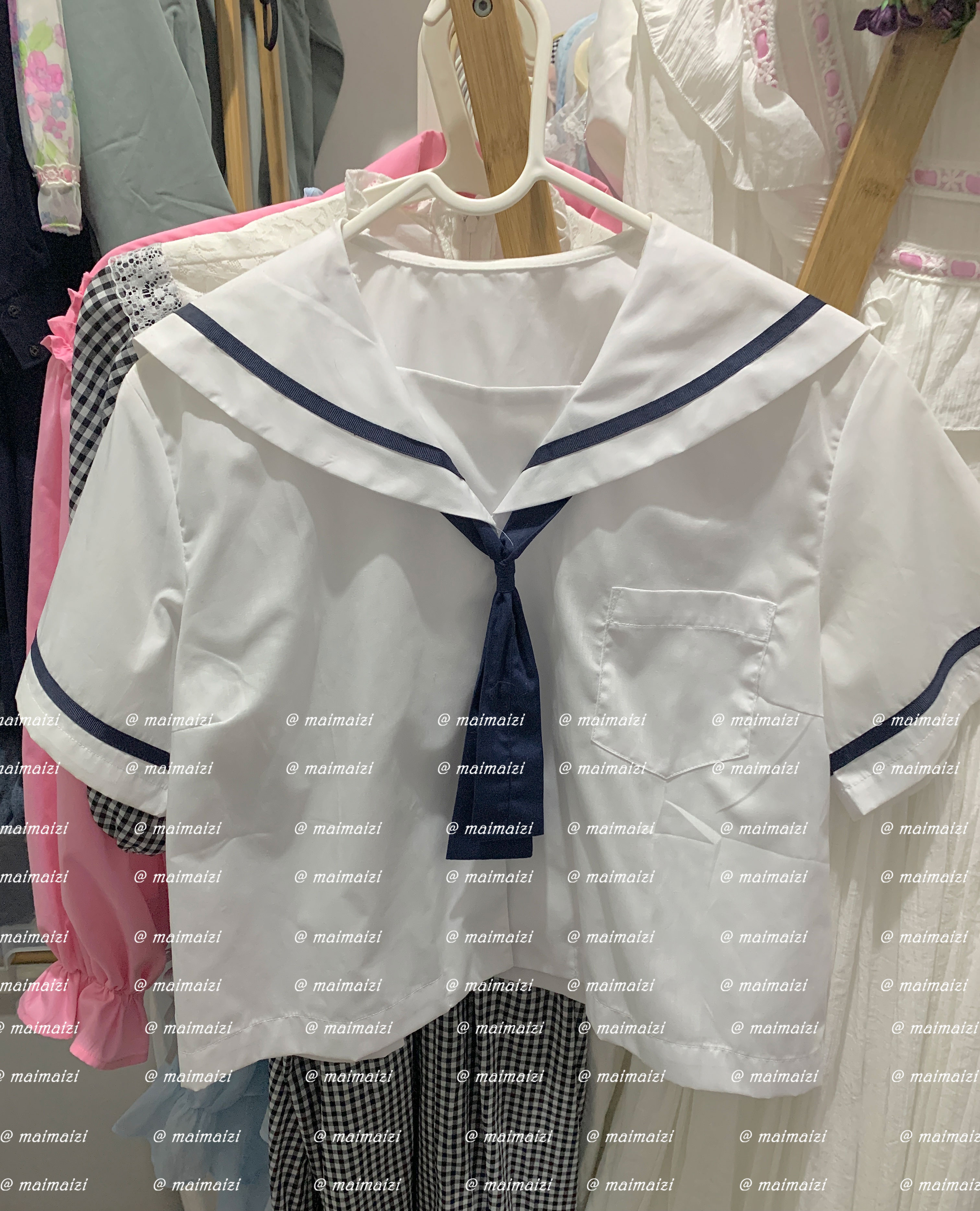 麦麦摄影 中古感JK制服衬衫短袖角襟海军领软妹白色中间服夏服