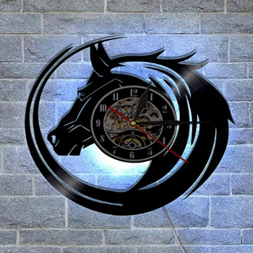 一折led电子钟diy_马图案黑色装饰钟表定制客厅时尚led彩灯发光diy