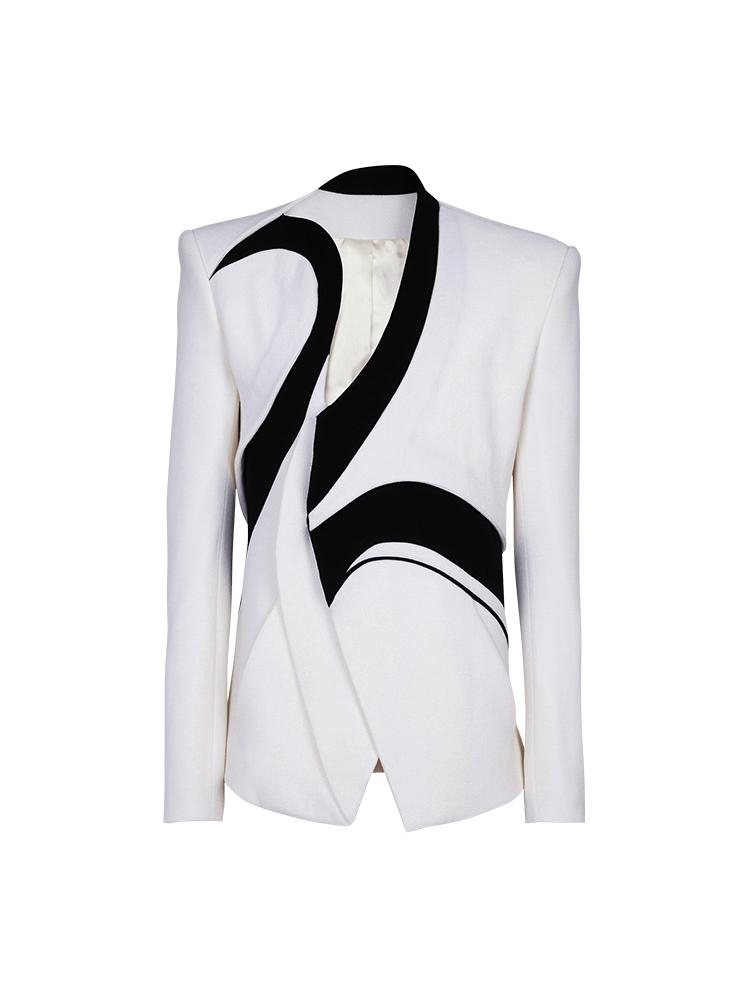 ROKKIHU 黑白弧形天鹅状双边设计西服西装外套上衣