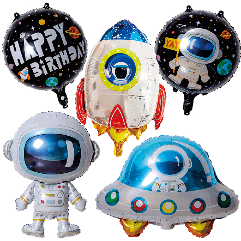 太空人主题男孩生日布置场景装饰星空宇航员火箭儿童卡通铝膜气球