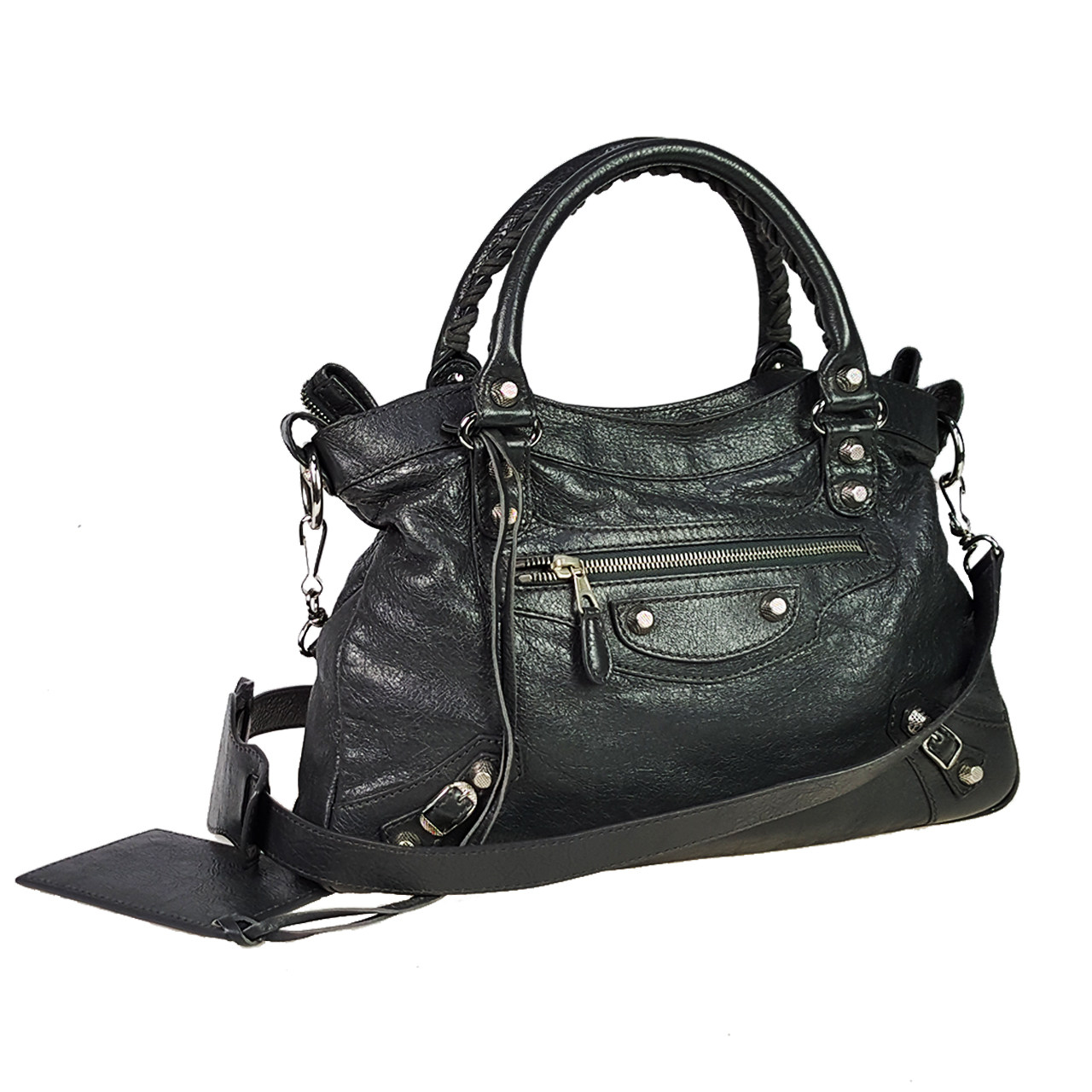 [9.5新] 巴黎世家balenciaga女士深灰牛皮单肩手提包 hs321