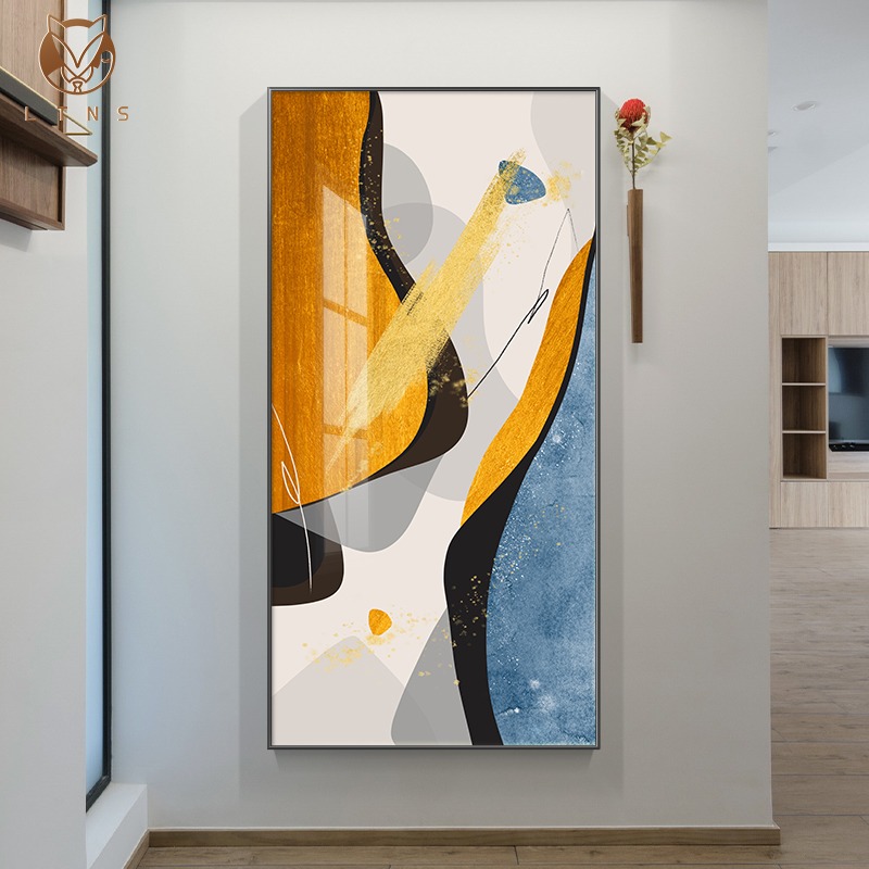 现代简约抽象玄关画走廊过道装饰壁画入户门竖版挂画大气楼梯间画