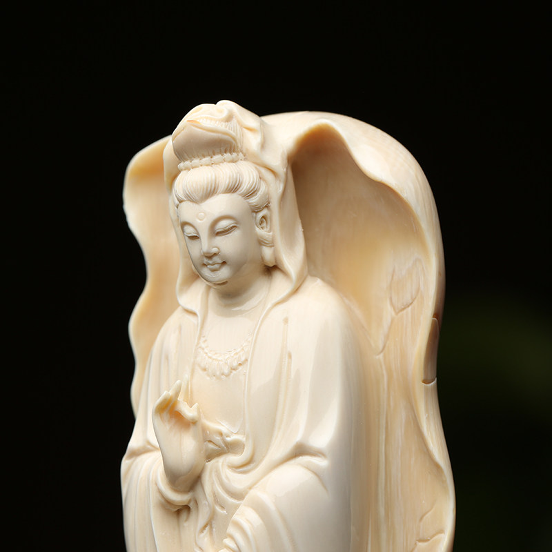 【持珠观音】猛犸牙雕摆件 纯手工雕刻细节佳 仪态端庄 供奉佳品