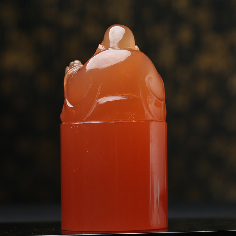 【弥勒印章】天然印尼金冻石精雕弥勒佛印纽文化印章 圆形印章