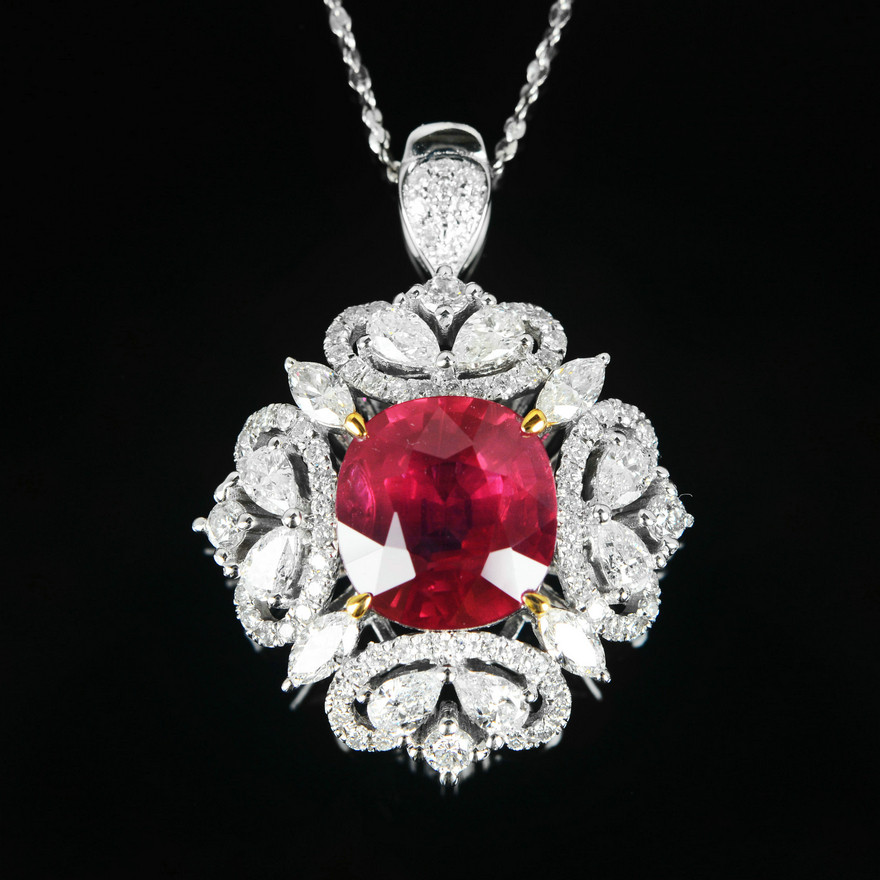 3.20ct 18k金天然红宝石戒指吊坠两用款 独特设计 1306