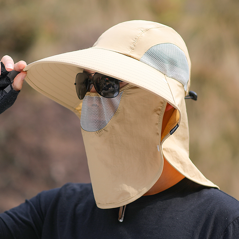 防紫外线遮阳帽男士夏季户外防晒帽大檐太阳渔夫帽遮脸护颈钓鱼帽