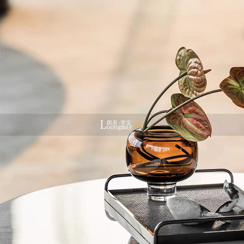轻奢咖色玻璃小花瓶花艺设计师创意样板房茶几桌面高级感花器插花