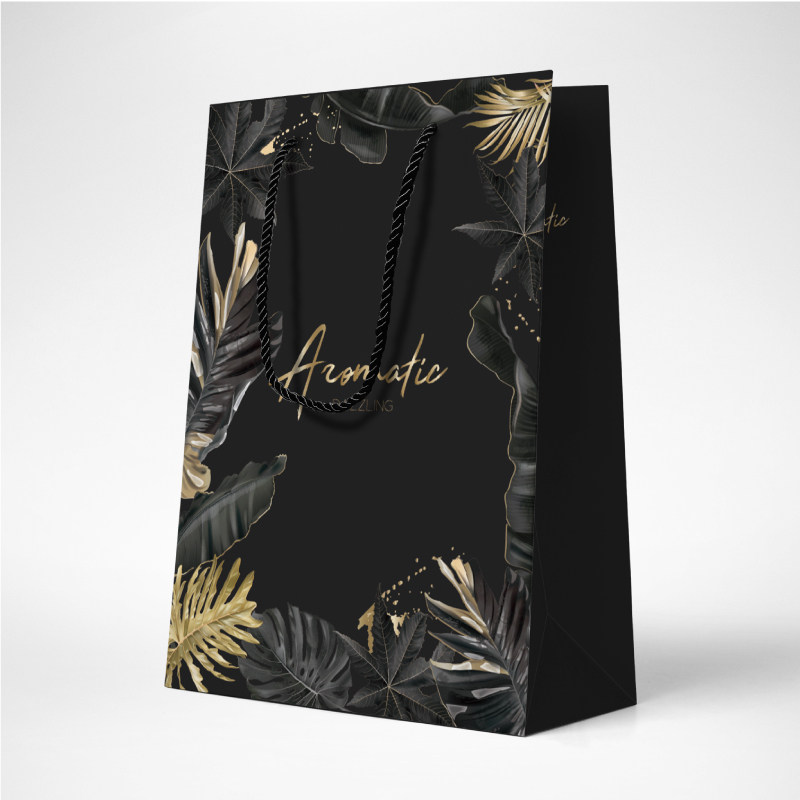 热销包装袋设计_高级奢华黑色礼品袋大牌复古花卉金色包装袋设计服装