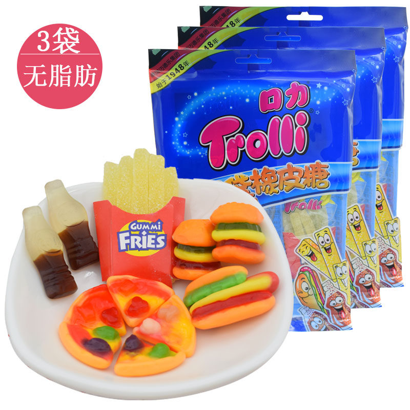 口力trolli橡皮糖午餐袋77克*3袋水果味披萨汉堡薯条软糖零食糖果