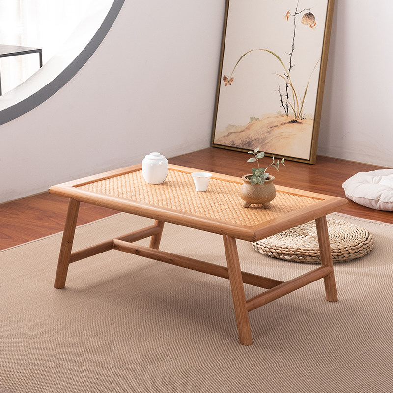 藤席老榆木榻榻米茶几实木飘窗桌子小茶几日式矮桌子炕桌榻榻米桌