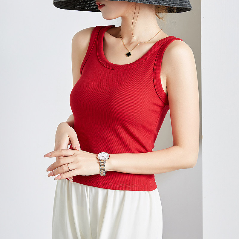 本命年红色小背心女纯棉内搭外穿春夏新款修身女士吊带无袖打底衫