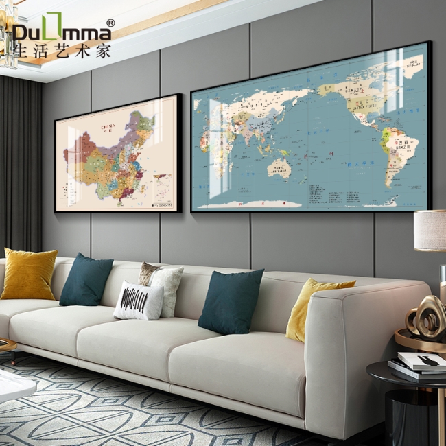 世界地图墙面装饰中国地图组合背景墙