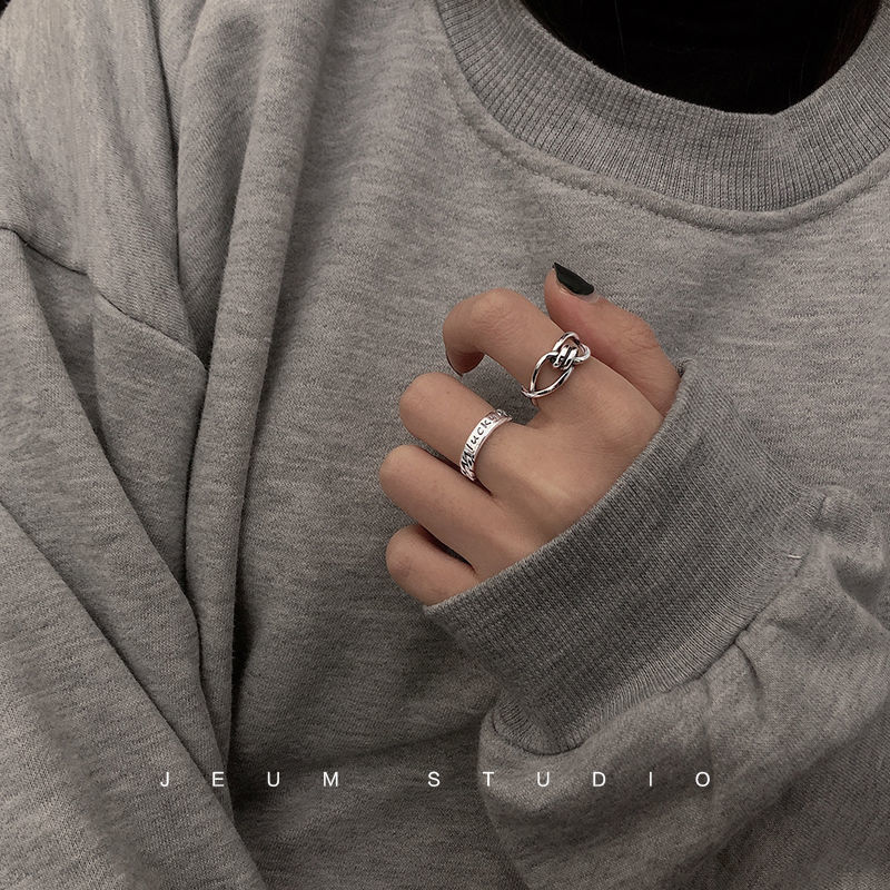 小众设计戒指男女ins潮钛钢银复古时尚指环冷淡风个性网红食指戒