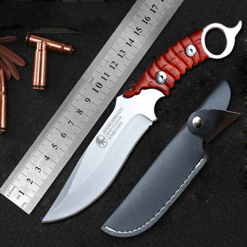 户外战术特战小直刀木柄野外救生一体钢军用刀具防身便携中国小刀