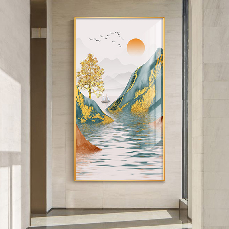 现代轻奢过道装饰画入户门走廊尽头挂画创意山水风景新中式晶瓷画