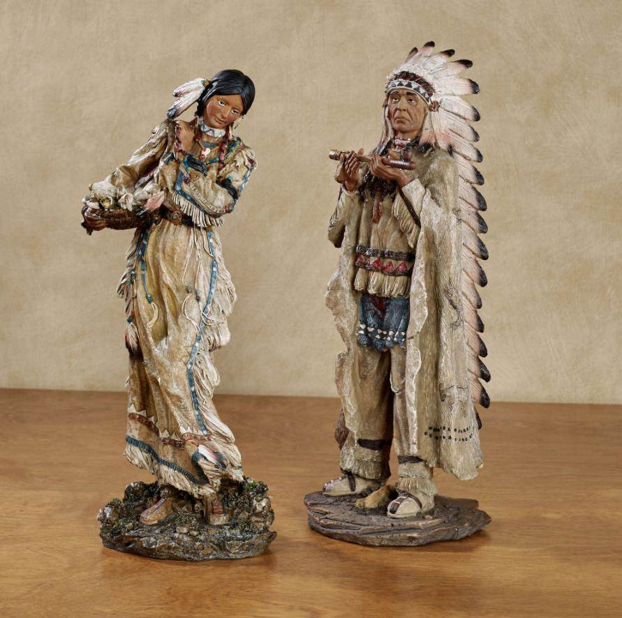 现货纽约下城公园进口远方的召唤印第安盛装酋长/少女雕塑摆件