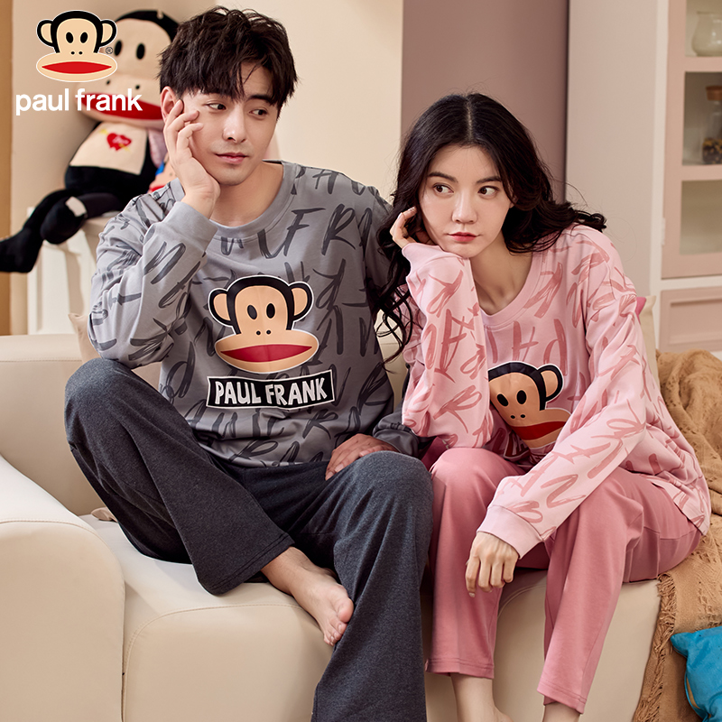 大嘴猴睡衣男女士春秋季纯棉长袖可外穿套头情侣时尚休闲家居套装