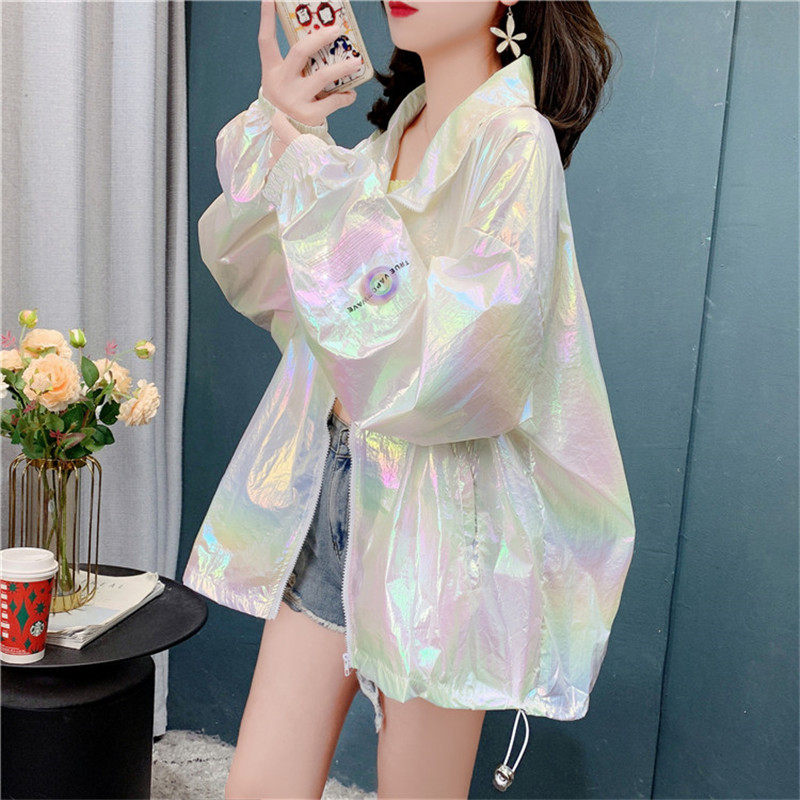 镭射服外套女2022年夏季新款女装宽松透气百搭防晒衣ins潮上衣薄
