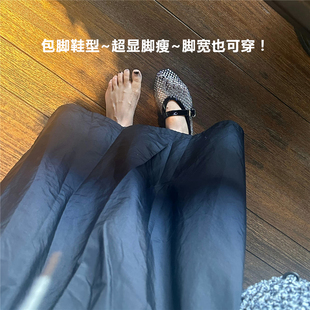 羊皮版~闪闪水钻一字扣带玛丽珍女鞋夏季镂空圆头浅口平底单鞋女