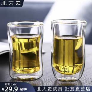 北大史双层隔热玻璃杯家用高硼硅居家透明可爱奶茶杯牛奶早餐水杯