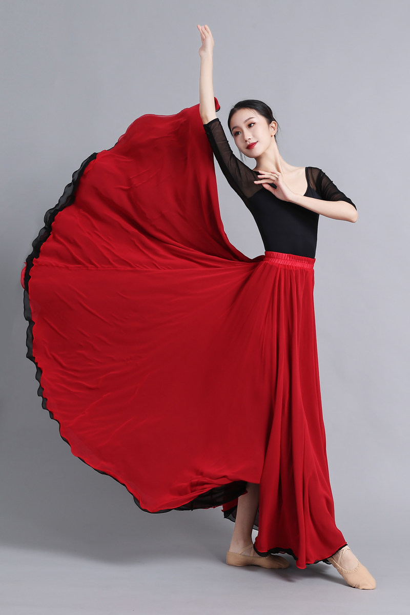 花与影双面穿半身长裙女720度大摆裙舞蹈雪纺跳舞裙垂坠感新疆舞a