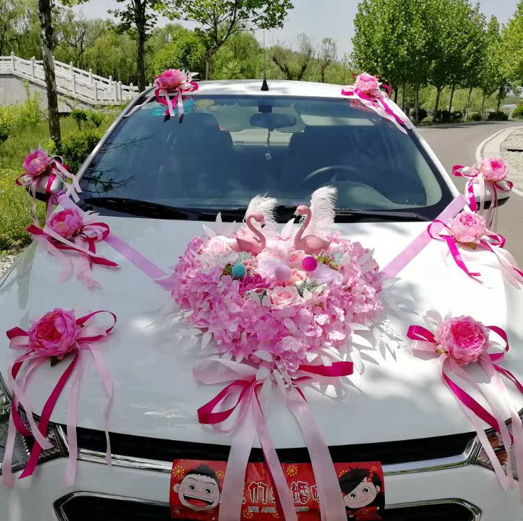主副结婚车装饰车头花满天星车队伍布置创意拉花吸盘式森系仿