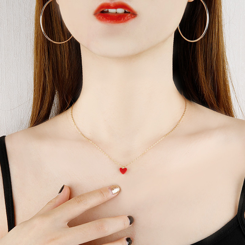 小红心项链女潮网红925纯银红色桃心形爱心朱砂痣吊坠小众锁骨链
