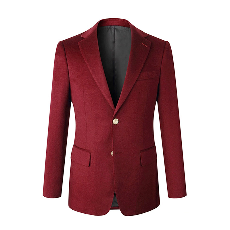 gieves charles限量版酒红色羊毛单排金扣秋冬时尚休闲男士西服