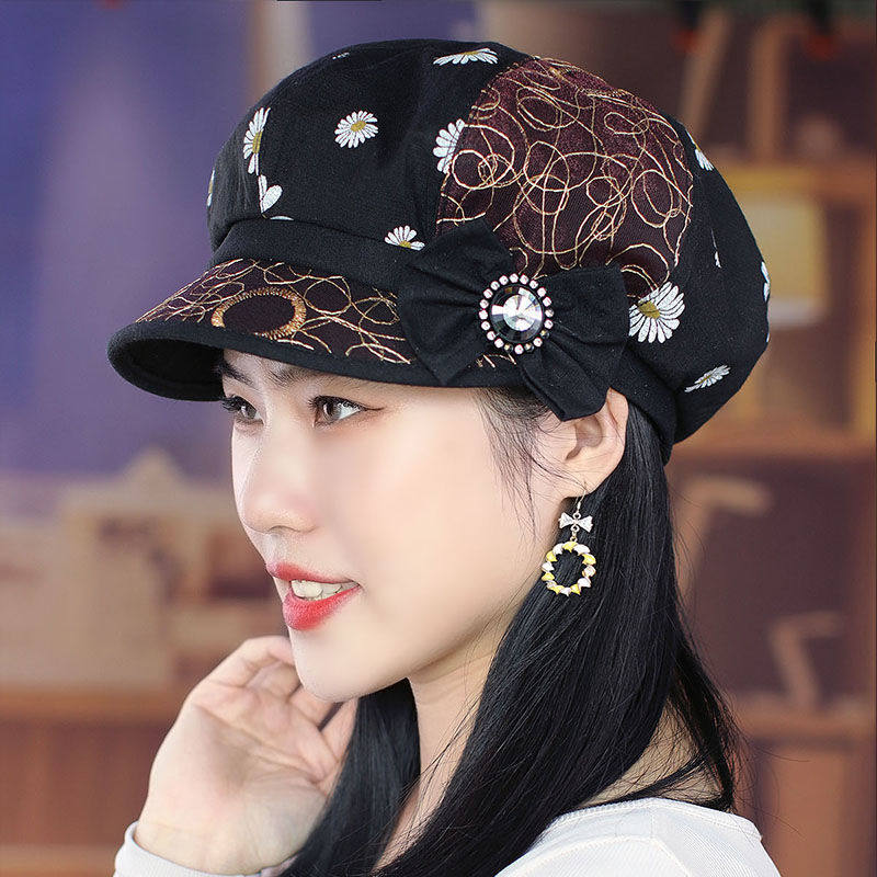 新品秋季帽子女帽韩版鸭舌帽休闲帽八角妈妈贝雷帽遮显脸小白发帽