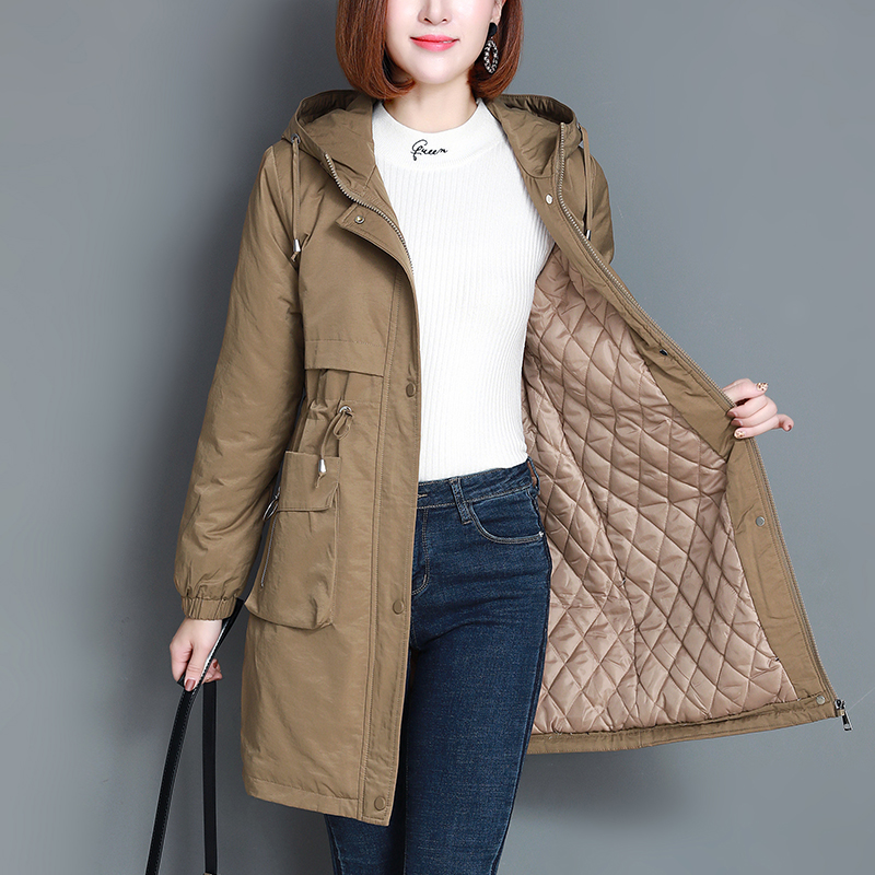 夹棉加厚棉服女冬2022新款中长款大码宽松中老年妈妈时尚风衣外套