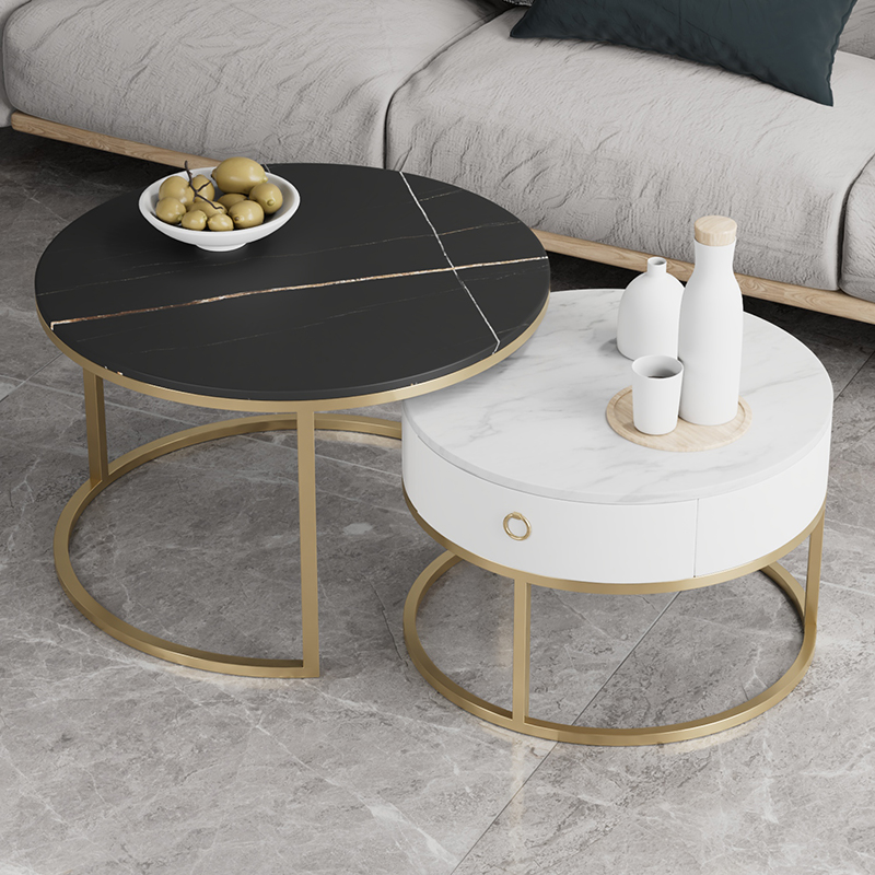 岩板茶几轻奢客厅家用小户型简约现代圆形仿大理石茶几花几现代