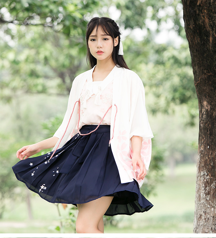 樱织花序羽织套装学生和风雪纺樱花刺绣半裙和服浴衣开衫套装漫展