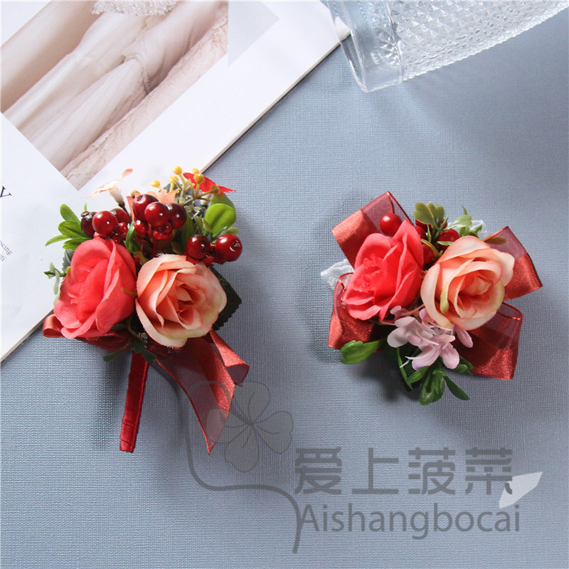 高档森系唯美欧式胸花新郎新娘手腕花伴娘手花伴郎胸针仿真花结婚