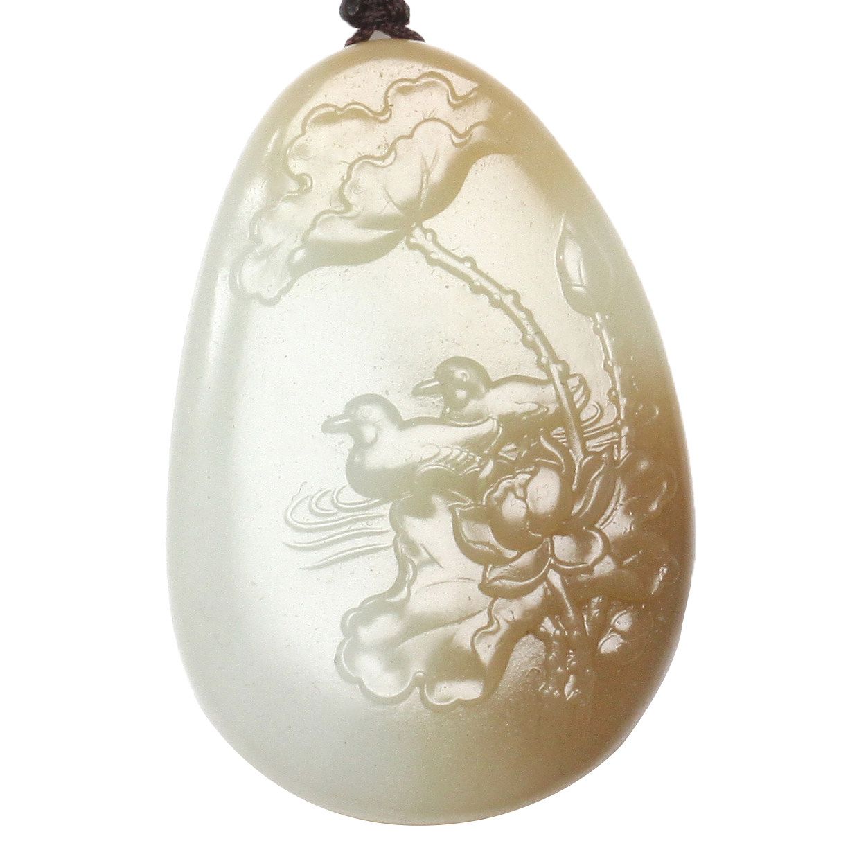 [源头好货-镇平]王朝安工作室出品 和田玉 荷花图挂件30.01g