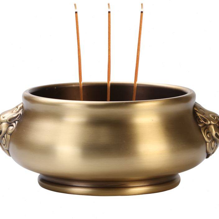 大号狮头双耳纯铜香炉家用室内供奉烧香炉供佛线香炉焚香炉宣德炉