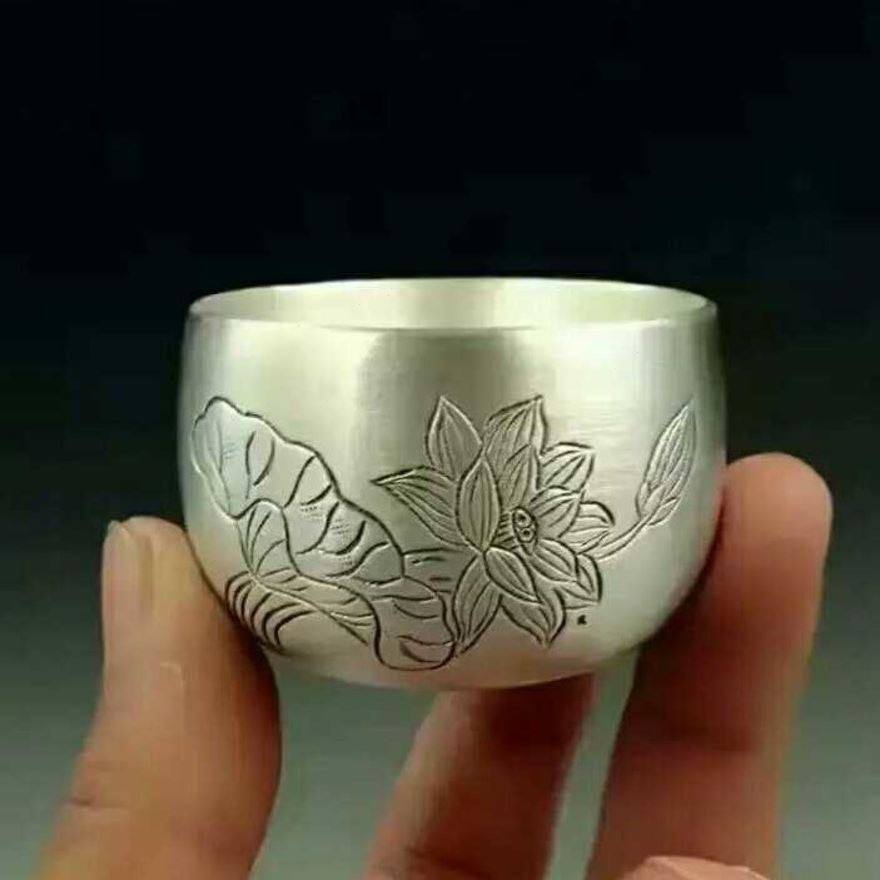 足银999纯银小茶杯纯手工莲花银茶杯银杯子品茗杯茶盅主人杯酒杯