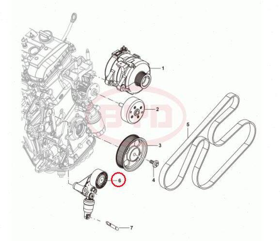 适用于比亚迪s6发电机涨紧器m6发动机皮带张紧机构组件过度轮涨紧