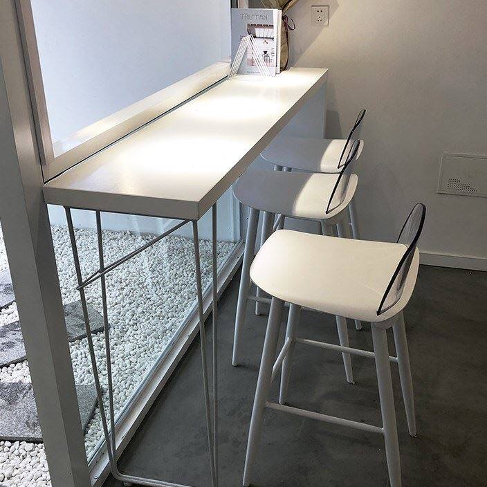 阳台吧台桌靠窗一体式家用墙边窄条户外吧台防水岩板高脚桌椅组合