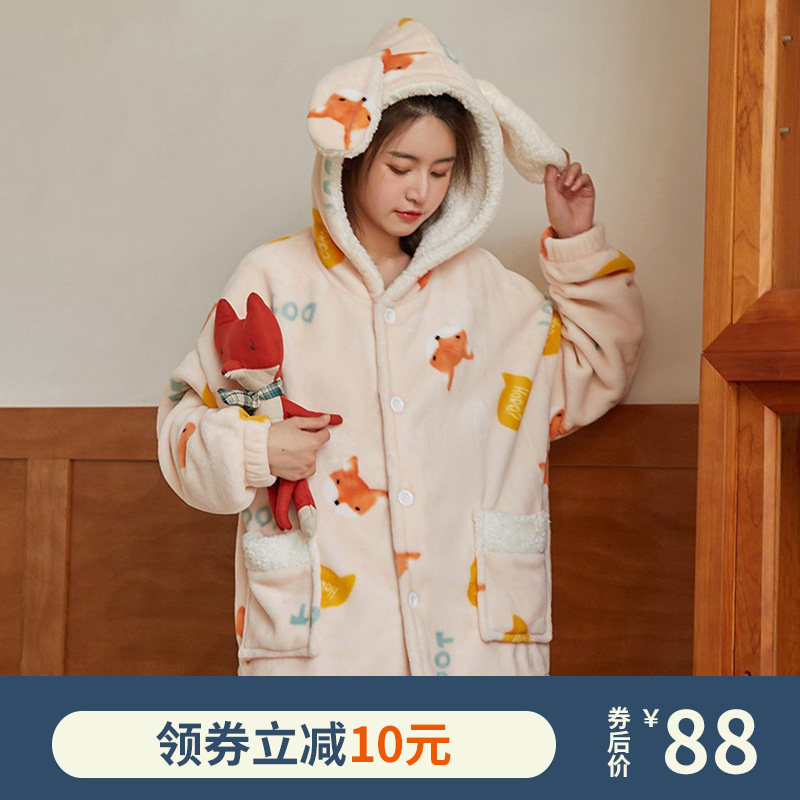 2021年冬季新款法兰绒珊瑚绒睡衣女春秋加厚保暖情侣家居服套装男