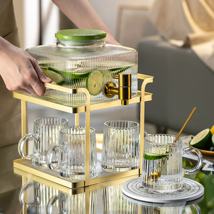 高颜值玻璃冷水壶带龙头耐高温套装大容量家用凉水壶水果茶饮料桶